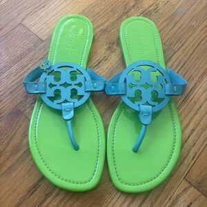 Tory Burch x BonBon Women's Miller Sandals Pineapple Blueberry Green Blue 10